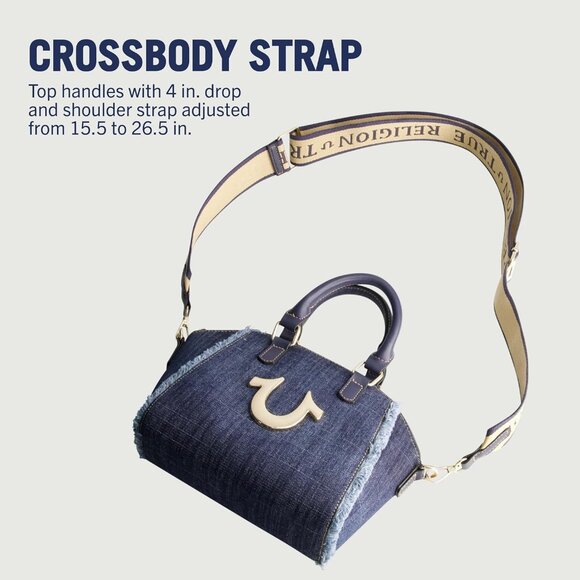 Women’s Denim Satchel Bag with Horseshoe Logo and Gold Hardware - Picture 4 of 6